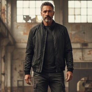 B8 Mens HERITAGE 1981 Striped Trendy Military Bomber Jacket S